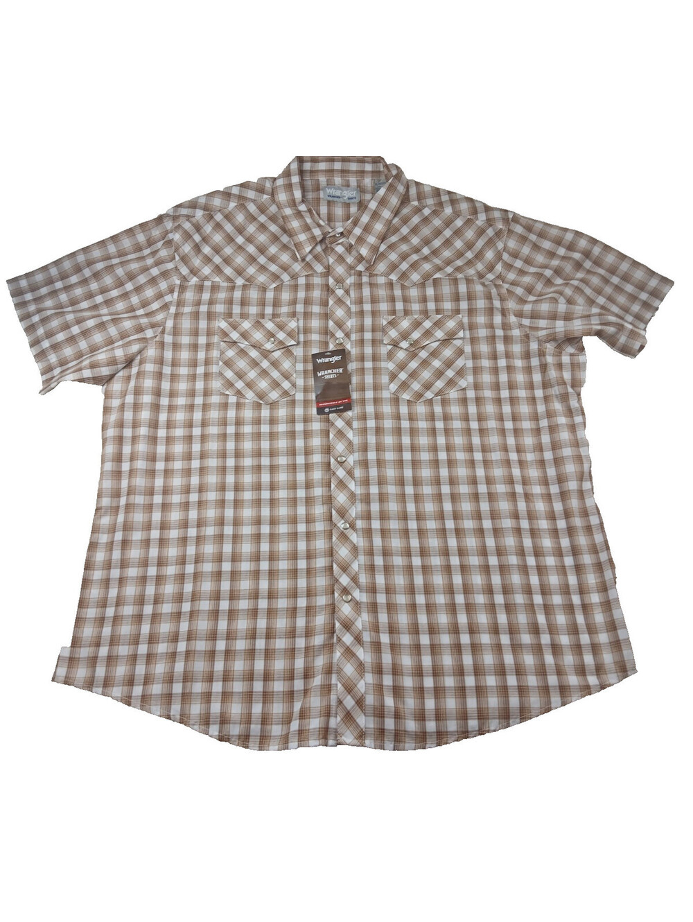 NEW Wrangler Wrancher Pearl Snap Brown Plaid Short Sleeve Western Shirt XXL